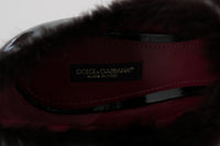 Thumbnail for Black Purple Tulip Print Fur Mary Janes Pumps