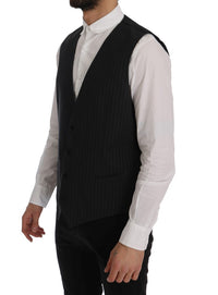 Thumbnail for Elegant Gray Striped Men's Waistcoat Vest