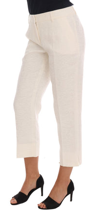 Thumbnail for Elegant White Capri Pants - Cotton & Silk Blend