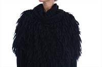 Thumbnail for Elegant Black Fringed Wool-Cashmere Sweater