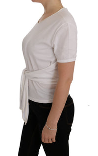 Thumbnail for Elegant White Wrap Blouse with Crystal Accents