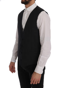 Thumbnail for Elegant Gray Striped Wool Blend Vest