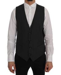 Thumbnail for Elegant Gray Striped Single Breasted Vest