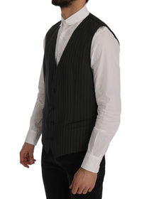 Thumbnail for Elegant Striped Gray Wool Blend Waistcoat Vest