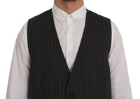 Thumbnail for Elegant Striped Gray Wool Blend Waistcoat Vest