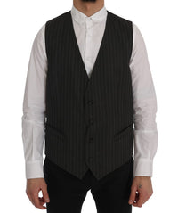 Thumbnail for Elegant Striped Gray Wool Blend Waistcoat Vest