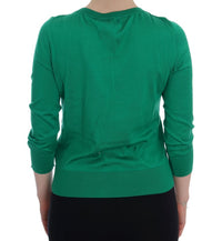 Thumbnail for Embellished Green Silk Pullover Sweater