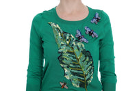 Thumbnail for Embellished Green Silk Pullover Sweater