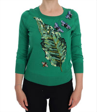 Thumbnail for Embellished Green Silk Pullover Sweater