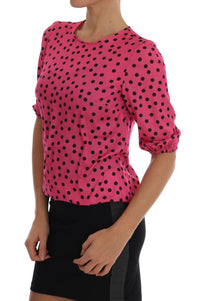Thumbnail for Chic Pink Polka Dotted Silk Blouse