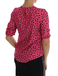 Thumbnail for Chic Pink Polka Dotted Silk Blouse