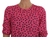 Thumbnail for Chic Pink Polka Dotted Silk Blouse
