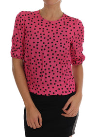 Thumbnail for Chic Pink Polka Dotted Silk Blouse