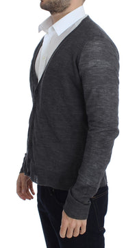 Thumbnail for Elegant Gray Wool Blend Cardigan Sweater