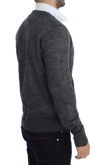 Thumbnail for Elegant Gray Wool Blend Cardigan Sweater