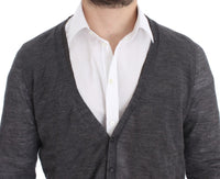 Thumbnail for Elegant Gray Wool Blend Cardigan Sweater