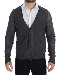 Thumbnail for Elegant Gray Wool Blend Cardigan Sweater