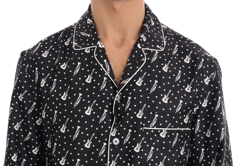 Silk Black and White Jazz Motive Shirt