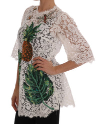 Thumbnail for Elegant White Lace Embellished Mini Blouse
