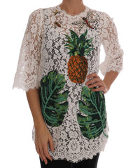 Thumbnail for Elegant White Lace Embellished Mini Blouse