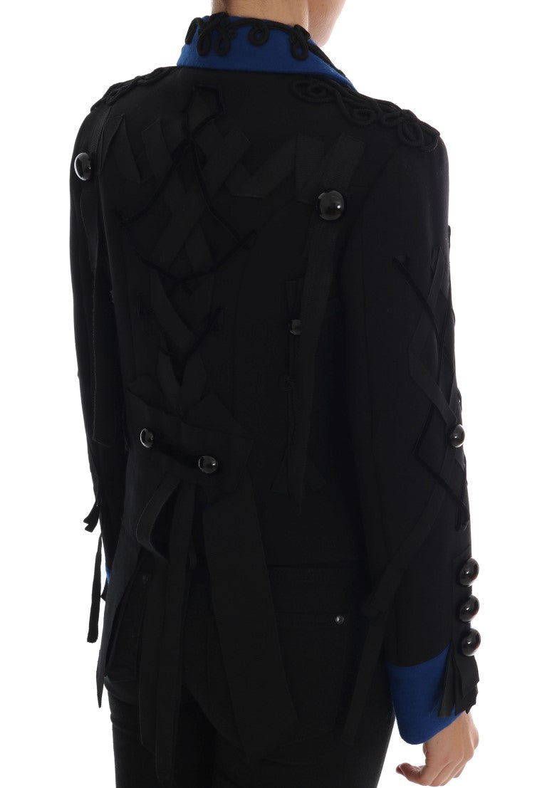 Chic Black & Blue Short Trench Jacket