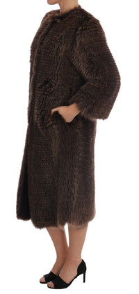 Thumbnail for Elegant Brown Raccoon Fur Knee-Length Coat