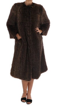 Thumbnail for Elegant Brown Raccoon Fur Knee-Length Coat