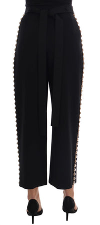 Thumbnail for Elegant High-Waist Ankle Pants with Gold Detailing