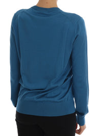 Thumbnail for Blue Silk Sequined Capri Pullover Sweater