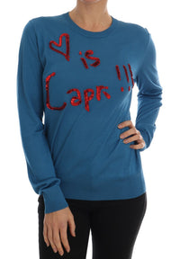 Thumbnail for Blue Silk Sequined Capri Pullover Sweater