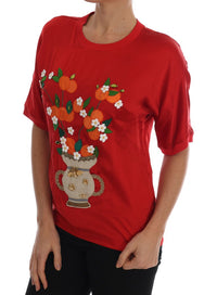 Thumbnail for Red Silk Floral Embroidered Elegance Top