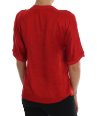 Thumbnail for Red Silk Floral Embroidered Elegance Top