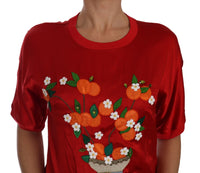 Thumbnail for Red Silk Floral Embroidered Elegance Top