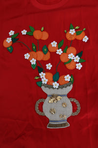 Thumbnail for Red Silk Floral Embroidered Elegance Top