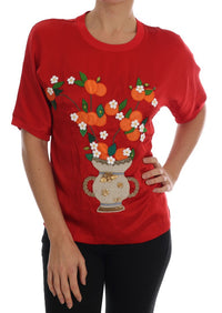 Thumbnail for Red Silk Floral Embroidered Elegance Top