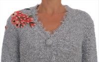 Thumbnail for Elegant Silver Floral Applique Cardigan