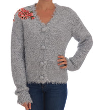 Thumbnail for Elegant Silver Floral Applique Cardigan