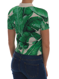 Thumbnail for Elegant Silk Polo Top with Banana Leaf Motif