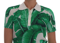 Thumbnail for Elegant Silk Polo Top with Banana Leaf Motif