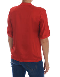 Thumbnail for Elegant Red Silk Crystal-Embellished Blouse