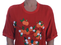 Thumbnail for Elegant Red Silk Crystal-Embellished Blouse