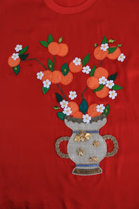 Thumbnail for Elegant Red Silk Crystal-Embellished Blouse