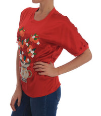 Thumbnail for Elegant Red Silk Crystal-Embellished Blouse