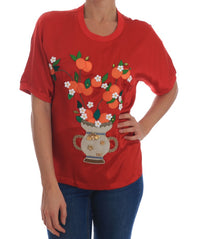 Thumbnail for Elegant Red Silk Crystal-Embellished Blouse