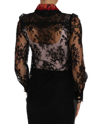 Thumbnail for Floral Lace Embroidered Blouse with Crystals