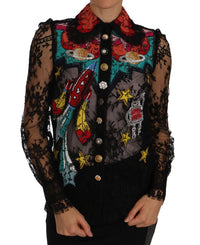 Thumbnail for Floral Lace Embroidered Blouse with Crystals