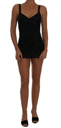 Thumbnail for Elegant Black Floral Stretch Bodysuit Romper