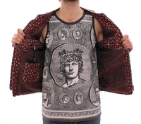 Thumbnail for Exclusive Boxer Print Bordeaux Leather Jacket