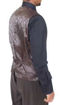 Thumbnail for Elegant Brown Striped Wool Dress Vest