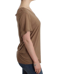 Thumbnail for Elegant Short-Sleeved Brown Rayon Top
